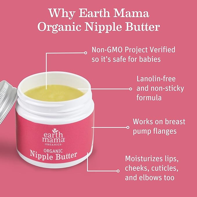 Organic Nipple Butter Breastfeeding Cream by Earth Mama | Lanolin-free, Postpartum Essentials Safe for Nursing, Non-GMO Project Verified, 2-Fluid Ounce