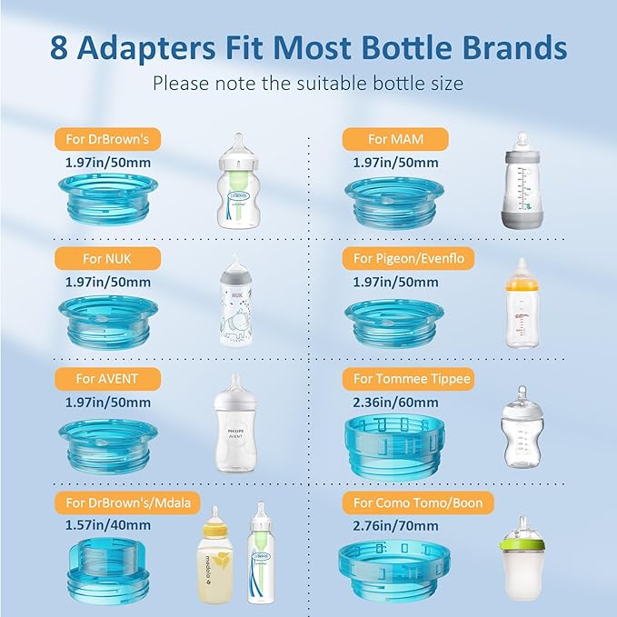 Bottle Warmer,Portable Bottle Warmer with 8 Adapters, Cordless Travel Bottle Warmer with 5 Accurate Temperature Control, Rechargeable Baby Bottle Warmer for Breastmilk or Formula